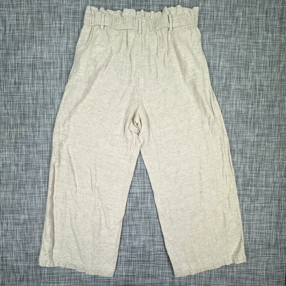 Banana Republic Women's Linen Blend Paperbag Wide Leg Pants Size 14 Beige Stripe